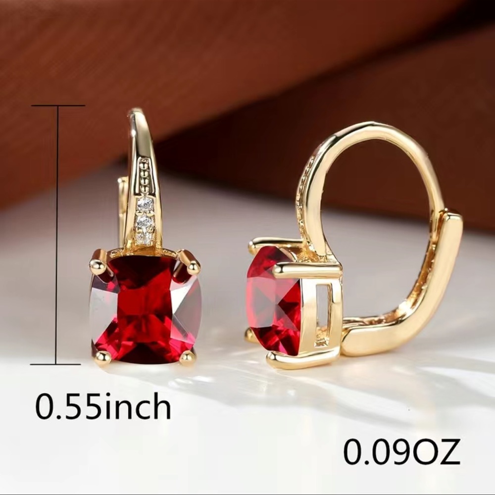New Womans 7.00 ct Garnet .38 ct White Sapphire 14kt Yellow Gold Drop Earrings - Picture 8 of 9